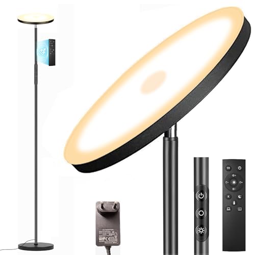 Yikuneng LED Lampada Da Terra Piantana, 36W 3200LM Super Luminoso Dimmerabile 2700K-6500K Lampada da Terra Salotto con Telecomando e Touch Control, Lampada Da Terra Per Soggiorno, Lettura e Ufficio