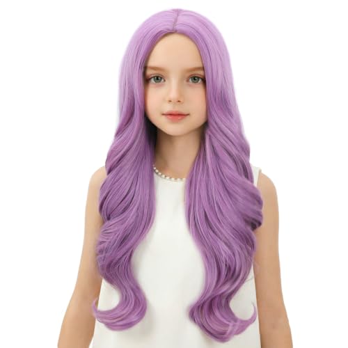 Image of Light Purple Wig Long Light Purple Middle Part Wig Long Wavy Curly Wigs Heat Resistant Synthetic Wigs for Daily Party Use