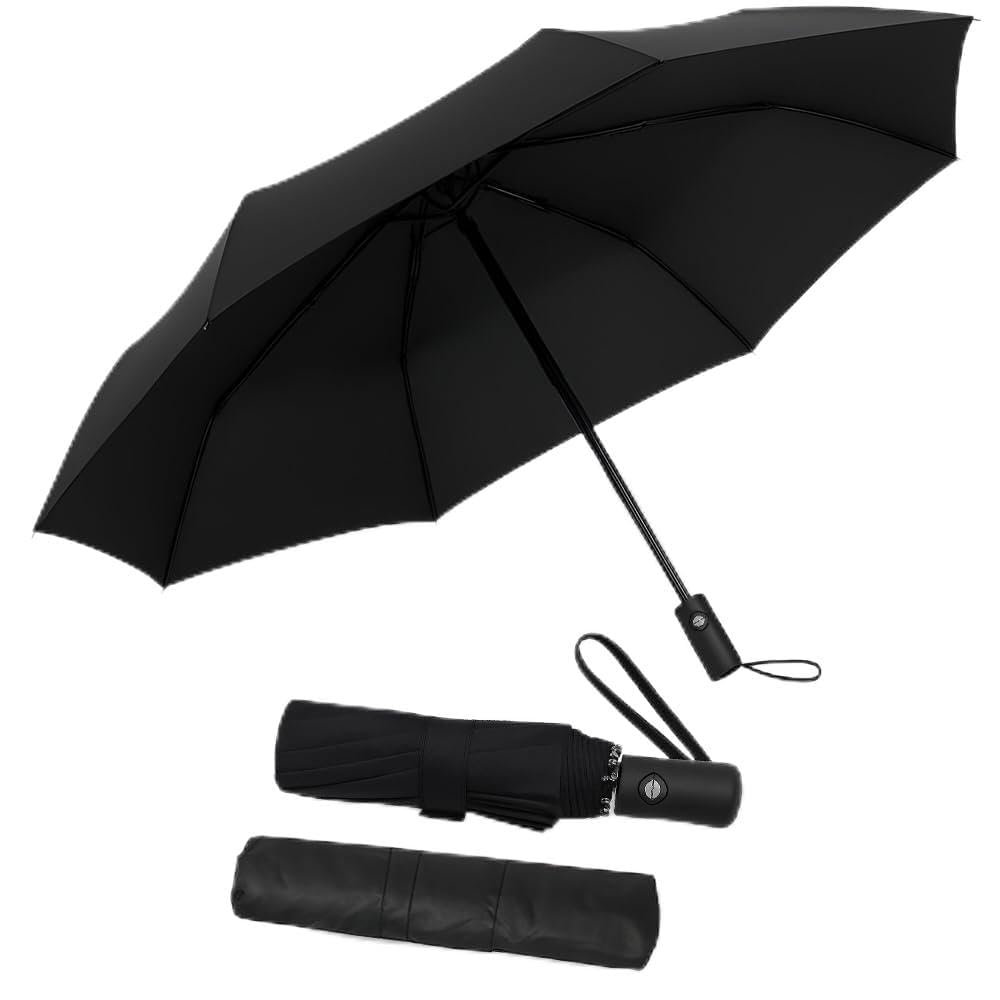 BMLIMITED BML Black Automatic Folding Umbrella Windproof Strong Frame Compact Travel Umbrella Auto Open Close Rain Umbrella Portable Lightweight for Men Women