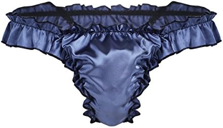 CHICTRY Men's Stain Ruffle Frilly Low Rise Thong Underwear Sissy Pouch Crossdres Panties (XX-Large(33.0-60.0"/84-150cm), Navy Blue)