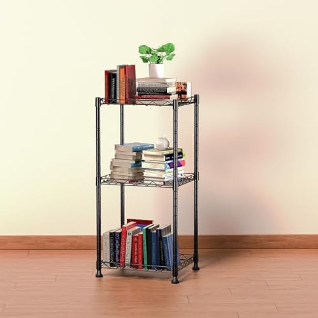 REGILLER 3-Tier Storage Shelves and Racks,Storage Room Shelf,Metal Adjustable Shelving Unit,Closet Shelf Organizer,Storage Wire Racks for Warehouse,Closet,Kitchen(Black,11.4 D x 16.5 W x 32.6 H)