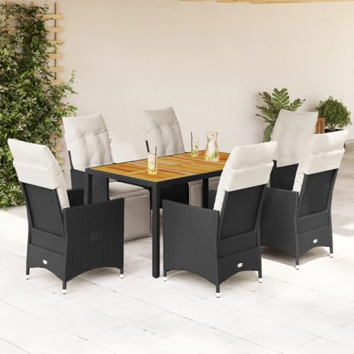 INLIFE Set de Comedor de jardín 7 pzas y Cojines ratán sintético Negro Mobiliario,Muebles de jardín,Conjuntos de jardín Negro 82.2kg