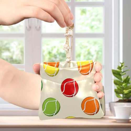 Yellow Tennis Balls Coin Purse Leather Pouch Change Purse, Squeeze Coin Pouch for Cards, Keys & Lipsticks, Unisex4