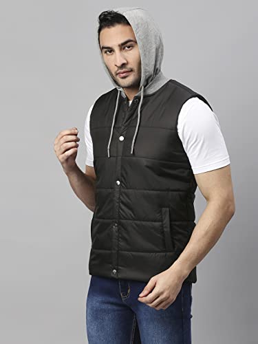 Image of Dennis Lingo Color Block Polyester Regular Fit Full Sleeves Men's Hooded Puffer Jacket with 2 Pockets - Lightweight Casual Winterwear for Men