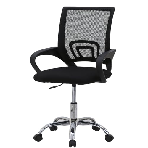 Acomoda Textil - Silla de Oficina Ergonómica con Respaldo de Malla y Asiento Tapizado Altura Regulable Base Resistente con Ruedas y Diseño Moderno para Hogar o Despacho. (81-90x52x59 cm, Negro)