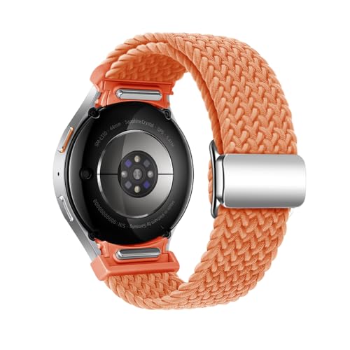 One Click No Gap Magnetic Braided Bands Compatible with Samsung Galaxy Watch 7 FE 6 4 5 Band 40mm 44mm/Watch 6 4 Classic 47mm 43mm 42mm 46mm/Watch 5 Pro 45mm, 20mm Elastic Nylon Sport Strap Men Women (orange)