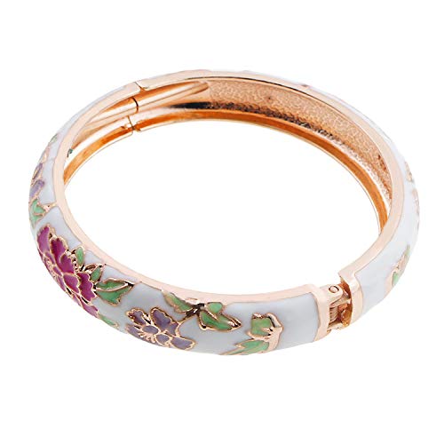 UJOY Cloisonne Couple Colors Bracelets Golden Sunflower Enameled Spring Hinged Cuff Bangles Girls Womens Gifts Jewelry 55C48 green white - Image 5