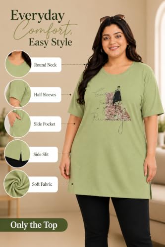 Image of In Love Women's Plus Size Longline T-Shirt with Side Pocket, 3 /4 Sleeve, Crew Neck