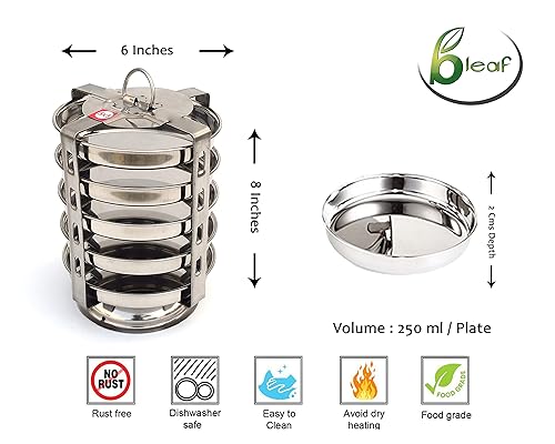 Image of Bleaf Stainless Steel Thatte Idli Stands (5 Plates)