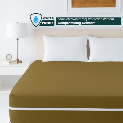 Image of Zipper Closure Style Mattress Protector King Size 100% Waterproof Six-Sided Mattress Encasement for Bed 72x72 Inch Fit On 6 Inch 6X6 Feet Taupe
