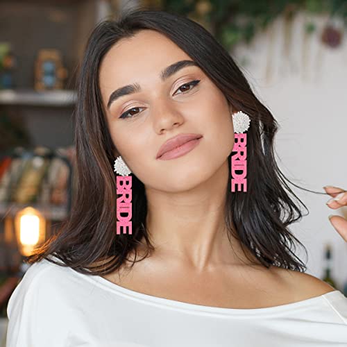 Bride Earrings For Women Handmade Beaded Acrylic Bride Letter Dangle Earring Wedding Bridal Earrings Bridesmaids Bachelorette Party Bride To Be Gift #TOP5