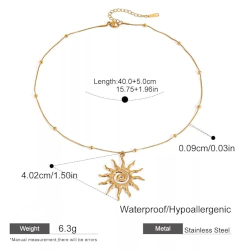 Elegant 18K Gold Plated Necklace for Women Sun Moon Pendant Necklace Boho Vintage Hammered Circle Coin Necklaces for Women Minimalist Spiral Design Prom Birthday Gift for Her3