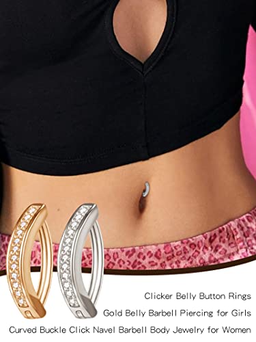 Yanchun 2Pcs Clicker Belly Button Rings Gold Rhinestone Crystal Belly Barbell Piercing For Girls Curved Buckle Click Navel Barbell Shiny Body Jewelry For Women #TOP1