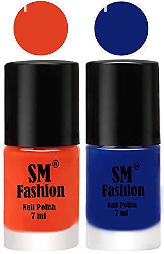 Image of Long Lasting Nail Polish | Nail Paint Combo 7 ml Each) - Set of 2 Reddish Orange -Blue