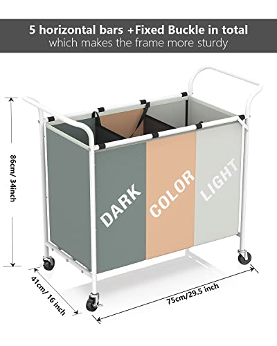 Laundry Sorter, Nerveol 44 Gallons Laundry Basket Laundry Hamper 3 Section With Heavy Duty Rolling Lockable Wheels And Removable Bags, 3 Bag Laundry Organizer Cart For Clothes Storage #TOP2