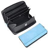 [TIDING] ギャルソンタイプ 本革 長財布 コインスルー レディース ロングウォレット 男女兼用 スキミング防止 RFID じゃばら式 ラウンドZIP ブライドルレザー 水色【日本会社正規品】