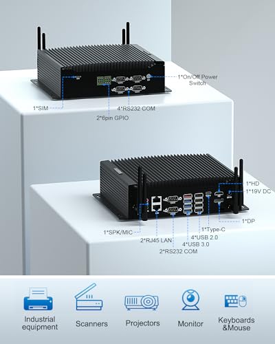 BASOARO Bezwentylatorowy Komputer Przemysłowy i5, Mini Desktop PC Core i5 10210U, RS232, 16GB RAM 256GB SSD, Potrójne Porty Wyświetlacza HD DP Type-C, GPIO, 6 RS232 COM, WiFi, BT 4.2, Win11 Pro
