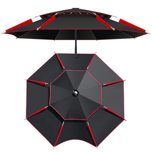 Sombrilla de playa shade Parasol Pesca de aire libre protección contra lluvia Sombrilla de Protección UV Doble Transpirable sombrilla de jardín Plegable(Black red,ø180cm)