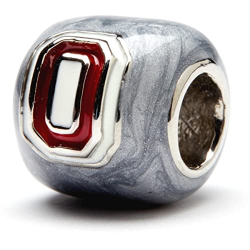 Ohio State Charms and Buckeye Jewelry - Grey Block O and Buckeye Leaf Bead - Hypoallergenic Stainless Steel Charms - Ohio State Gifts for Her