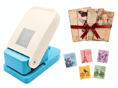 Image of 2.5x2 Cm Big Stamp Punch for Arts Crafts Scrapbooking DIY Projects (Free Scrap Sheets) | Postage Stamp Shape Paper Cutter for Journaling, Gift Tags, Photo Decoration, Card Making Supplies (White)