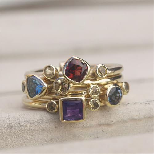 Geometric Colorful Zirconia Rings for Women Luxury Anniversary Party Accessories