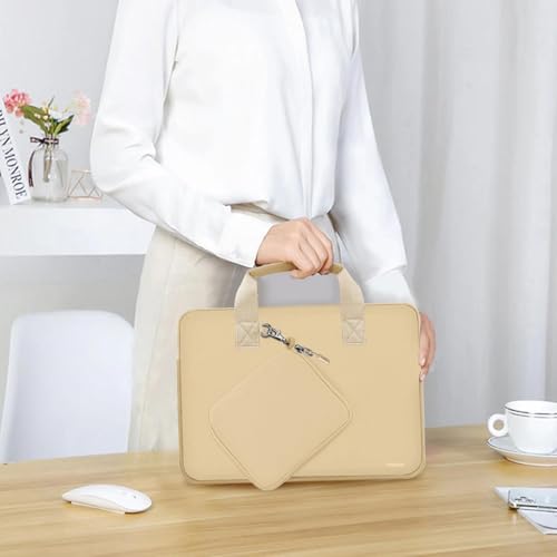 Image of Hseok Laptop Sleeve 13.3-14 inch Case with Small Pouch, Neoprene Computer Bag Compatible with MacBook Pro 14 inch M4 /M3 /M2 /M1 2025-2021, Mac Air /Pro 13.3 inch and Most 13-14 inch Notebooks,Champagne