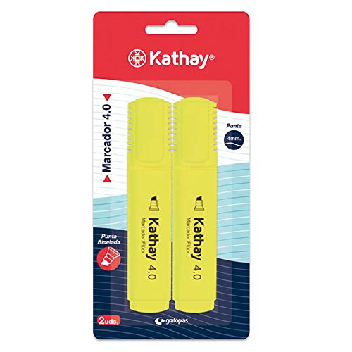 Kathay 86211960 Textmarker, Gelb, abgeschrägte Spitze, 4 mm, 2 Stück