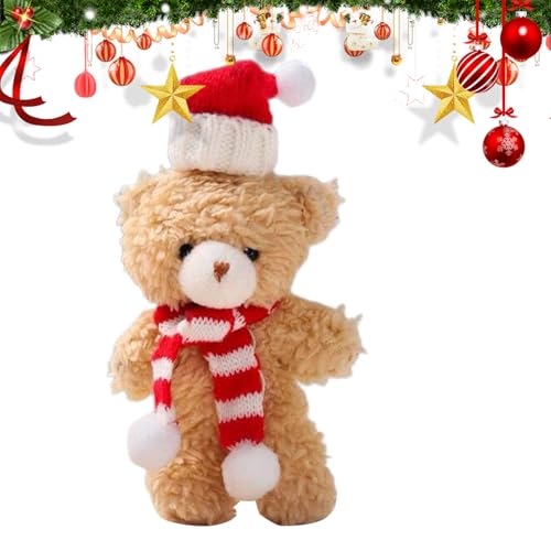Peluche de oso de Navidad,Adornos de oso de Navidad,Decoraciones de bufanda de oso de peluche de dibujos animados | Decoración de pastel de peluche suave de 6.3 pulgadas, suministros de fiesta para