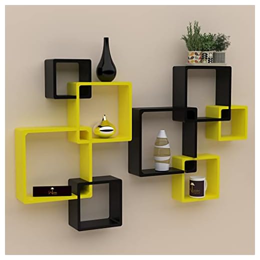 Wooden Twist Rafuf Wooden Intersecting Wall Shelves (Set of 8) (Standard, Yellow & Black)