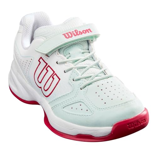 Wilson Mädchen Tennisschuhe, KAOS JUNIOR QL, Hellgrün/Weiß/Pink, 34 2/3, Für alle Bodenbeläge, Alle Spielertypen, WRS327930E025