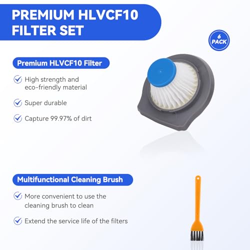 Image of HLVCF10 Vacuum Filter Replacement Compatible with BLACK and DECKER Dustbuster AdvancedClean & Reviva Series Hand Vacuum Cleaner (6 Pack)