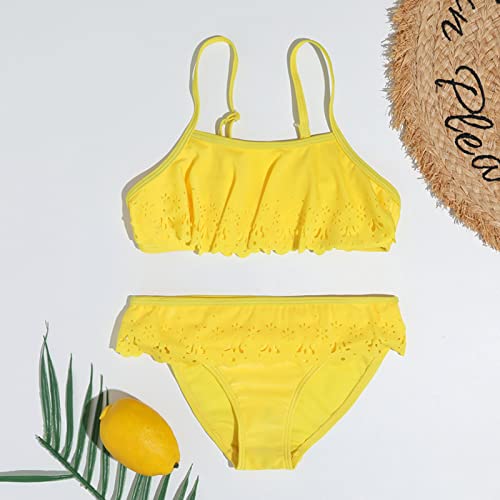 Girls High Waisted Bikini Swimsuit Big Kids Flounce Top Bottom with Skirts Trim Two Piece Tankini Bathing Suits2