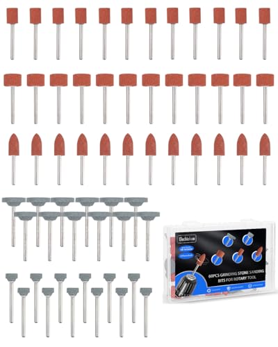 60PCS Sanding Drill Bits for Dremel Rotary Tool Accessories, 5 Shapes Sanding Bit Drums with 1/8 Inch Shank, Aluminum Oxide Silicon Carbide for Grinding Stone Wood Polishing Jewelry Metal Rust Removal