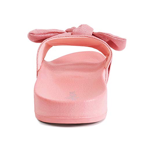 Image of FUNKYMONKEY Women's Bowknot Slides Sandals Comfort Casual Beach Slippers | Soft Denim Fabric Upper & Comfortable EVA Sole, Lightweight Slip-On Slides for Summer, Beach, Pool, and Daily Casual Wear
