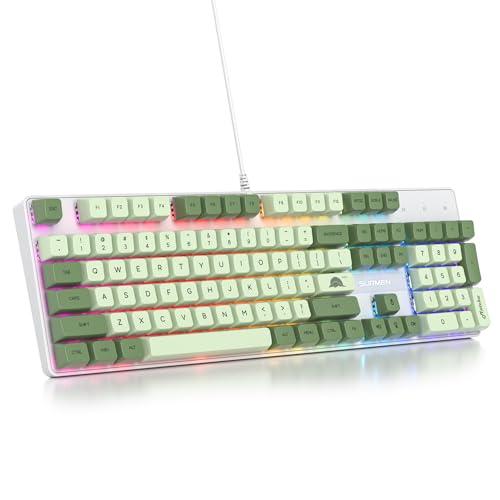 Vumilstek Green Full-Size Mechanical RGB Keyboard, American QWERTY 104-Key Wired Quiet Gaming Keyboard Creamy Linear Red Switches Number Pad for Win/Mac PC Gamers&Typists(Matcha)