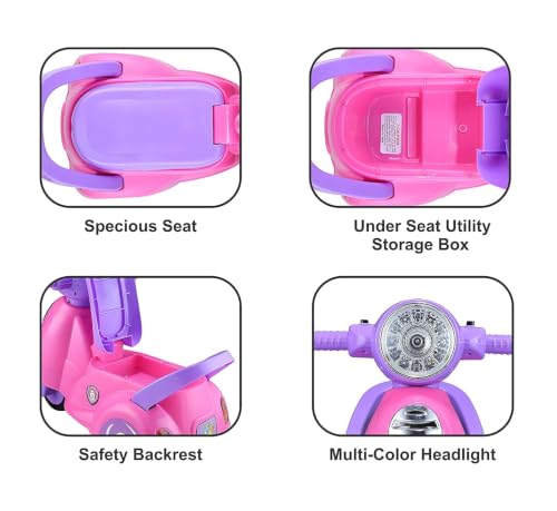 Image of JoyRide Star Balance Bike Toy Ride on with Musical Horn & Light | Backrest and Under Seat Storage for Toys Boys and Girls of Age 1-3 Years, Weight Capacity Up to 20kgs (Pink) (pinkpurple)