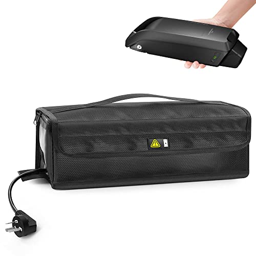 ANZOME Ebike Akku Tasche, Feuerfest bis 1000°C E-Bike Akku Schutzhülle Tasche mit Kabelkanallöcher & Klettverschluss innen für Lagerung, Transport, Aufladung, 41x13x12cm Cover