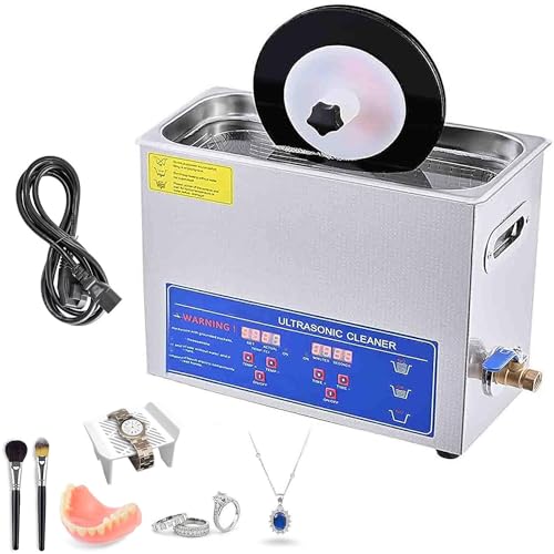 Pulitore a ultrasuoni per dischi in vinile, capacità 6 l, pulizia a doppia faccia con rotazione automatica, timer da 0 a 30 minuti, sistema di pulizia professionale dei dischi