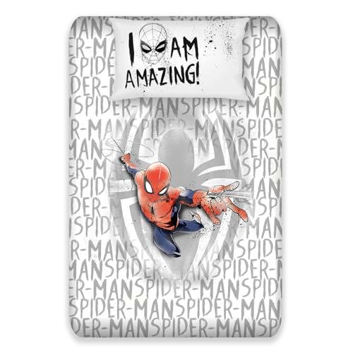 Image of Sassoon Marvel Spiderman (Amazing) Digital Printed, Cotton Single Bedsheet, 300 TC, 1 Pillow Cover, Fade Resistant, Bedsheet for Kid's Bedroom, (1.50m X 2.35m)