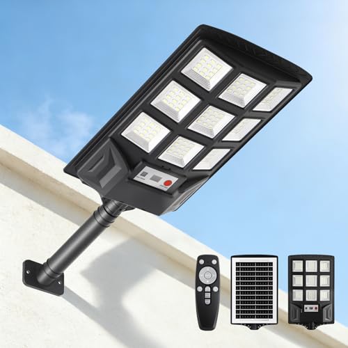 SENDALE Lampione Solare Led Esterno da 300W con Telecomando | Faretto Led da Esterno Solare 6500K con Sensore di Movimento | Lampioni Solari da Giardino