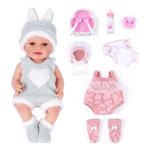 BABESIDE Poupée Bébé Fille Mia 30 cm avec Accessoires de Repas et Deux Tenues Remplaçables – Jouet pour Garçons et Filles à Partir de 3 Ans