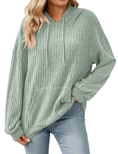 Gemulate Womens Long Sleeve Hoodies Trendy Dressy Striped sweater Woman Business Casual Tunic Pullover Light Green XXL