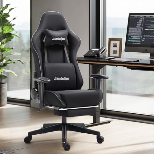 Mondschein Gaming Chair with Pocket Spring, Fabric Massage Office Chair High Back Ergonomic Reclining Desk Racing Game PC Computer Chair with Footrest, Adjustable Armrest Headrest (Black) 606 の商品画像 1