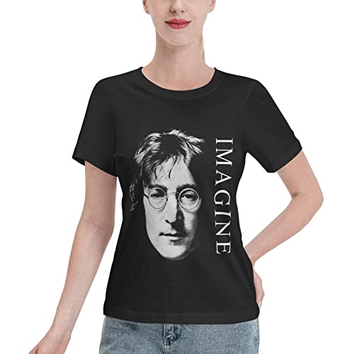 Wkkout John Lennon Imagine T-shirt pour femme 100 % coton classique Noir Taille S à XXL - Les Beatles, Paul McCartney, John Lennon, RIngo Starr, George Harrison Wkkout John Lennon Imagine T-shirt pour femme 100 % coton classique Noir Taille S à XXL