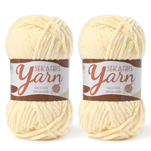 Image of 2 Pack Fluffy Velvet Yarn for Crocheting,Baby Blanket Yarn for Crocheting Soft,100g(131yds) Amigurumi Yarns,Plush Chenille Crochet Yarns,Puzzle Yarn for Crochet Weaving Craft(2 Yellowish)