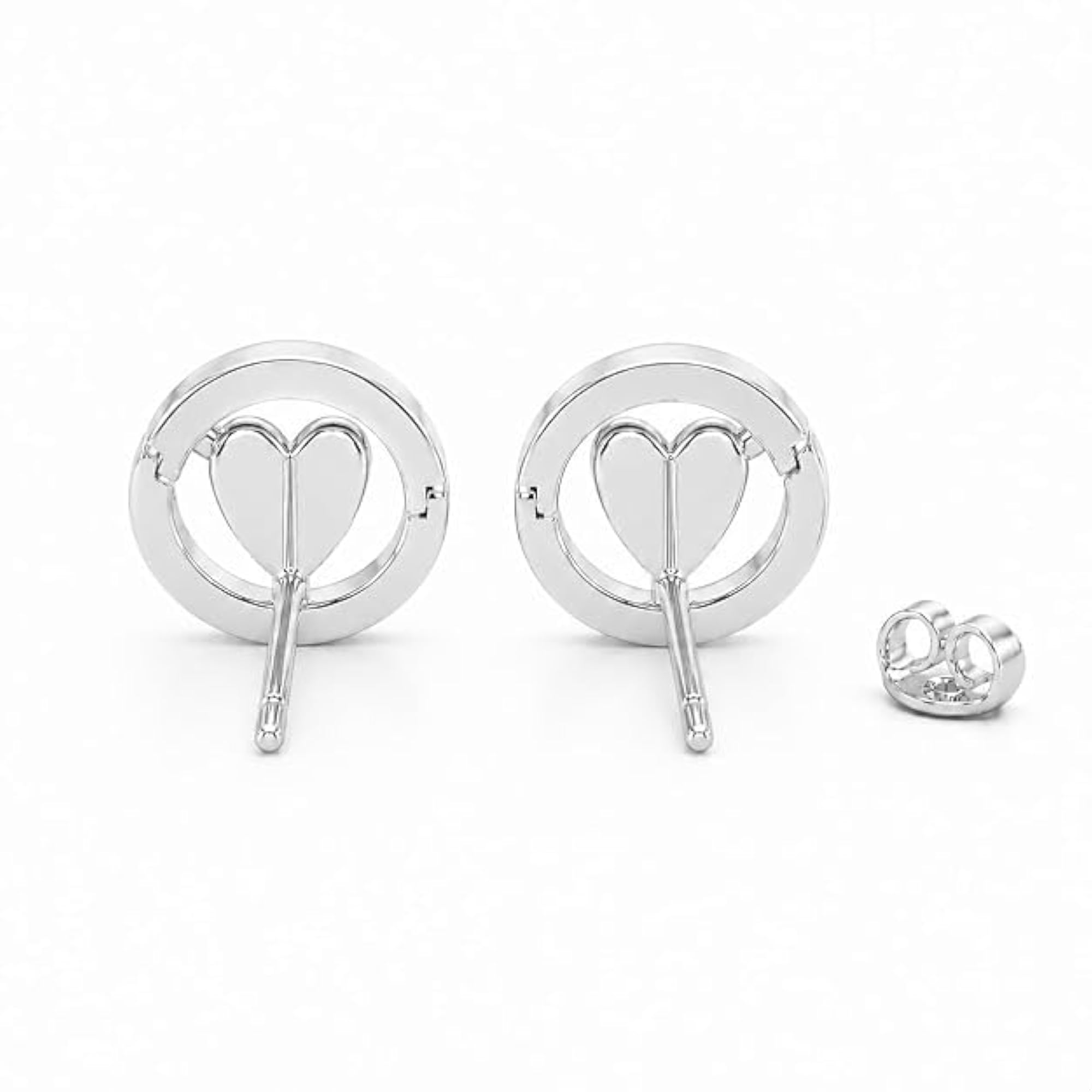 Women's 925 Sterling Silver Heart in Circle Stud Earrings, Cubic Zirconia