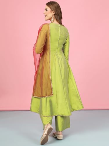 Image of A.T.U.N. (ALL THINGS UBER NICE) Cotton Women Anarkali Paneled Kurta With Palazzos & Dupatta