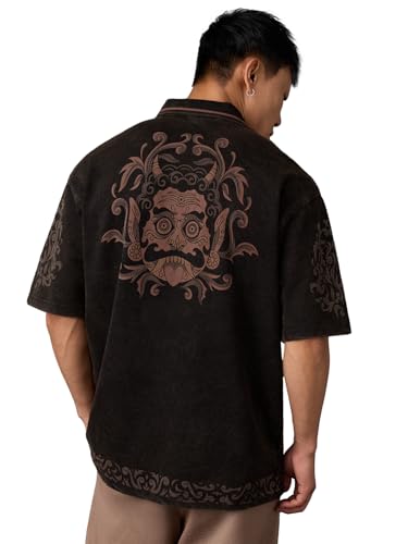 Image of The Souled Store Originals: Bommai Men and Boys Short Sleeve Collared Neck Brown Graphic Printed Vintage Fade Cotton Heavy Gauge Streetwear Casual Breathable Oversized Polos