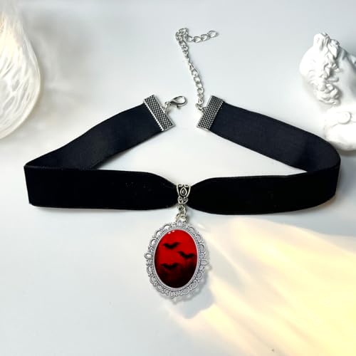Blood Bat Cameo Choker Necklace Gothic Red Cabochon Pendent Necklace Vampire Accessories for Women3