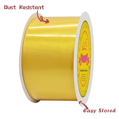 Image of Double Face Maize Yellow Satin Ribbon 2 inch X 25 Yards Polyester Maize Yellow Ribbon for Gift Wrapping Very Suitable for Weddings Party Hair Bow Invitation Decorations and More